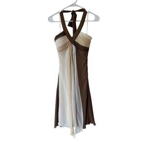 VTG Sangria Pleated Halter Neck Party Mini Silk Dress Colorblock Women's Size 6